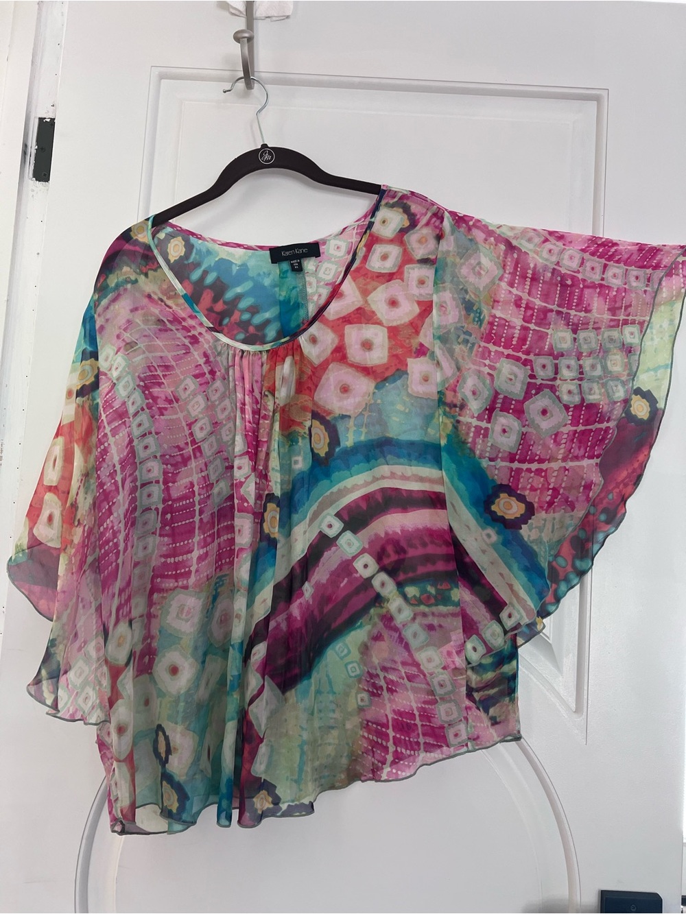 Colorful Sheer Flutter Sleeve Top - Multicolor by Karen Kane